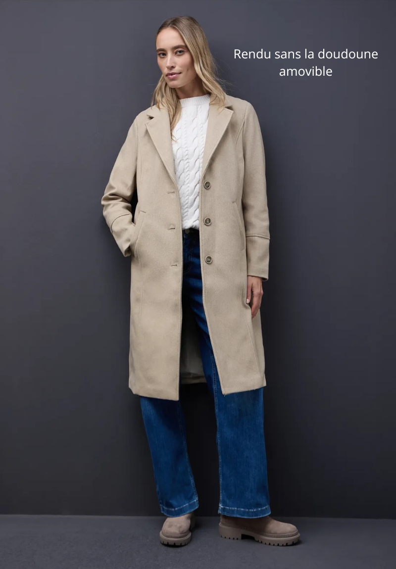 Manteau beige avec insert doudoune amovible – Image 5