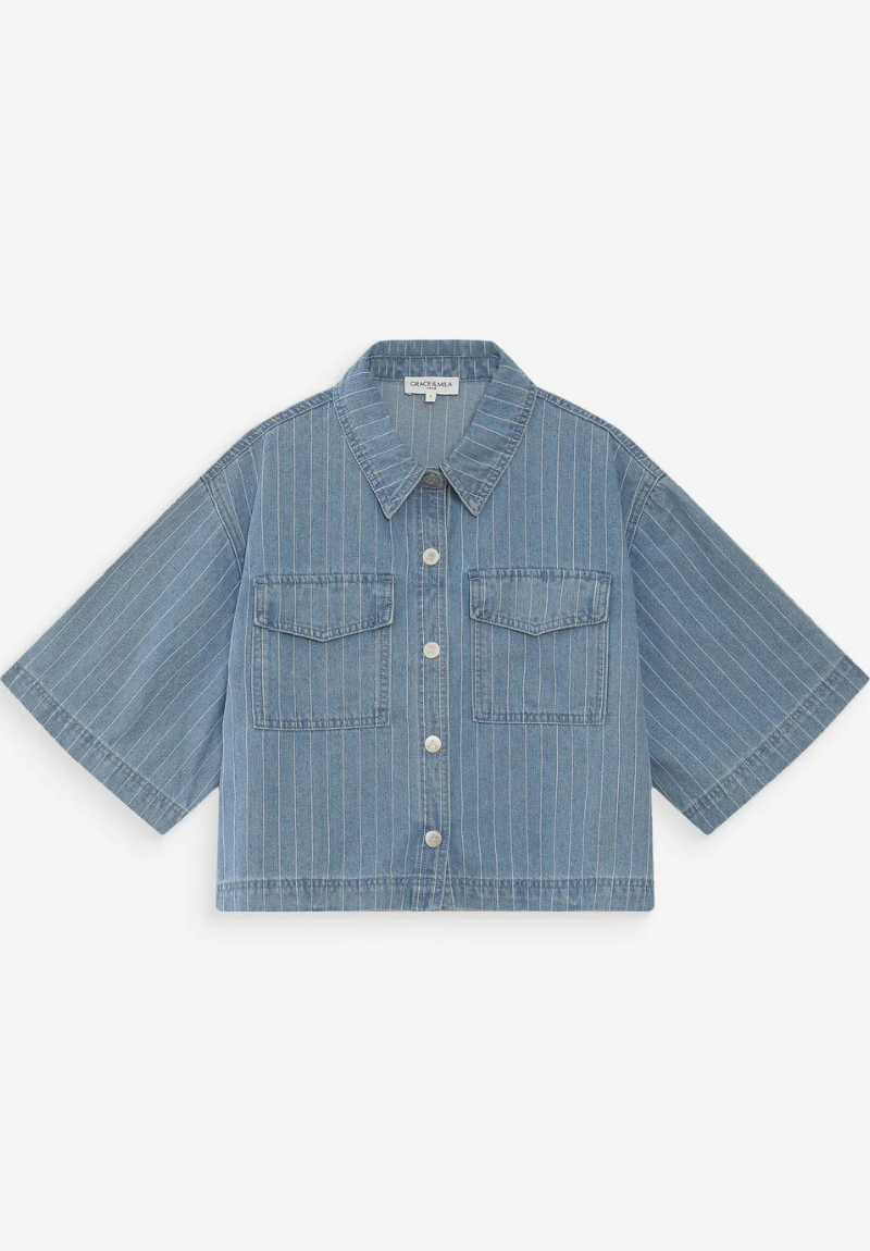 Chemise en jean courte rayée Grace & Mila – Image 3
