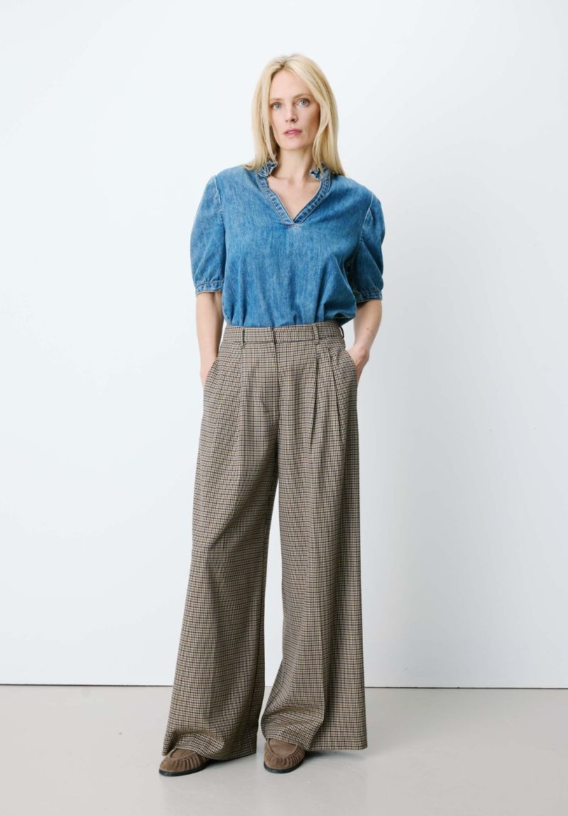 Pantalon tailleur pied-de-poule beige AYEN – Grace & Mila – Image 2