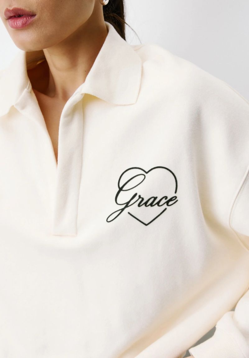 Sweat écru col polo oversize ARCHIBALD – Grace & Mila – Image 2