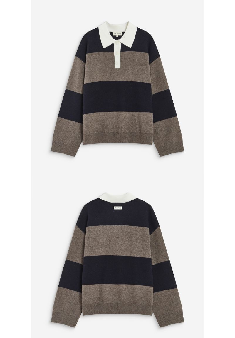 Pull polo ample à larges rayures marine ASTRE – Grace & Mila – Image 4