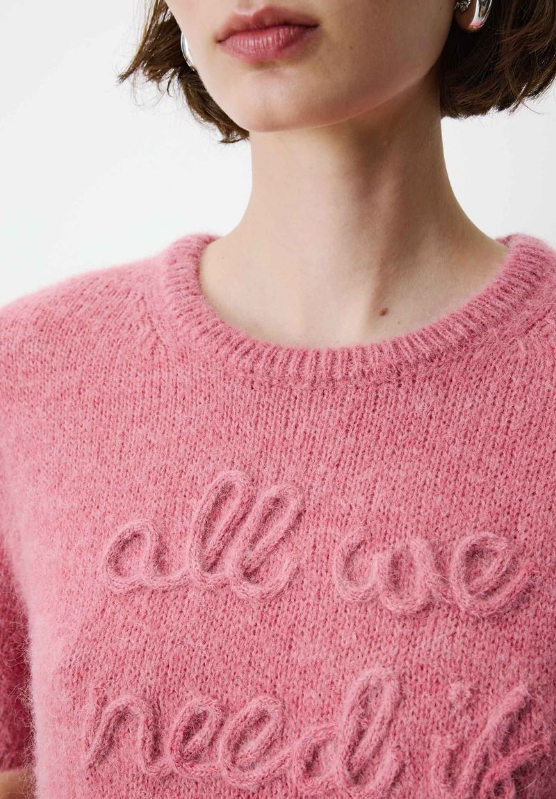 Pull manches courtes à message brodé blush AUSTYN – Grace & Mila – Image 2