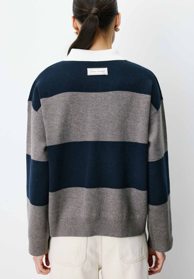 Pull polo ample à larges rayures marine ASTRE – Grace & Mila – Image 5