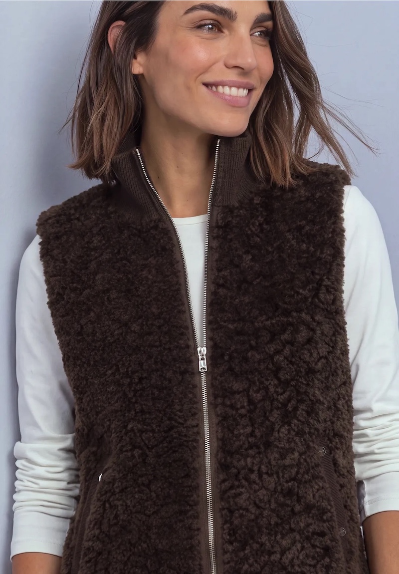 Veste sans manches chocolat en peluche – Street One – Image 4